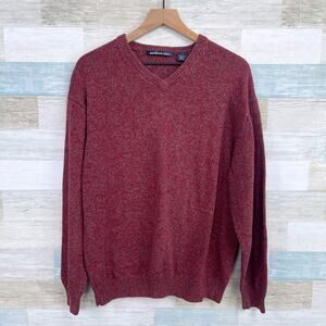 Northern Isles Marled V Neck Sweater Red Vintage Cotton Australia Mens Large